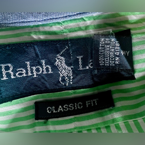 🤩 NEW Listing Polo Ralph Lauren Green Striped Button Front Classic Fit Shirt EUC - Picture 7 of 7